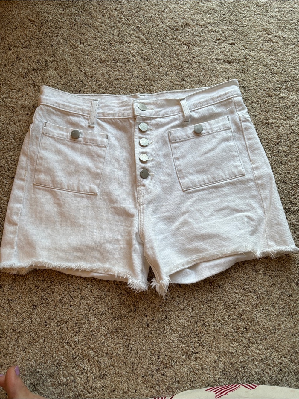 J Brand White High-Rise Button-Joan Fly Denim Shorts 100% cotton Sz- 27